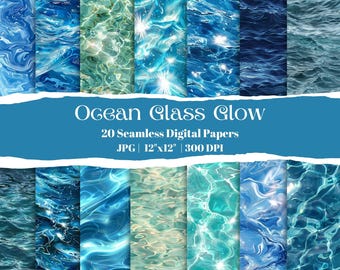 Ocean Water Digital Paper, Seamless Blue Sea Textures, Realistic Wave Backgrounds, Aqua Pool Patterns, Summer Beach Scrapbook JPG