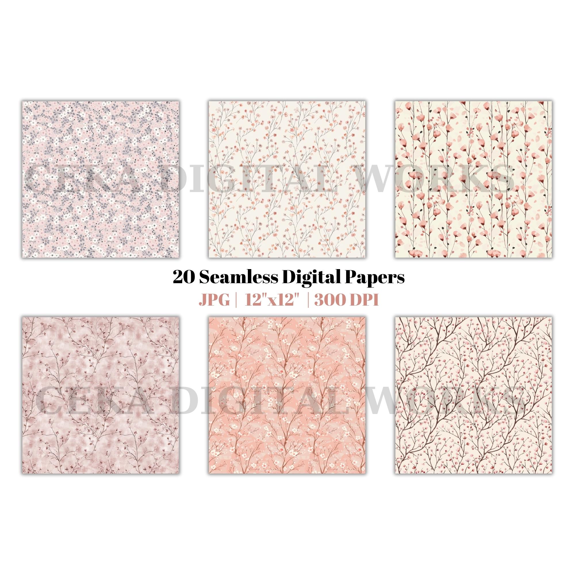 Boho Blush Floral Digital Paper, Blush Pink Seamless Patterns, Soft ...