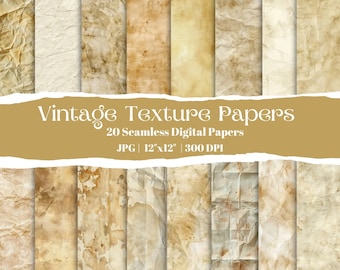Crumpled Vintage Texture Digital Papers, Antique Grunge Backgrounds For Junk Journals, Scrapbook Crafts, Ephemera Collage Projects