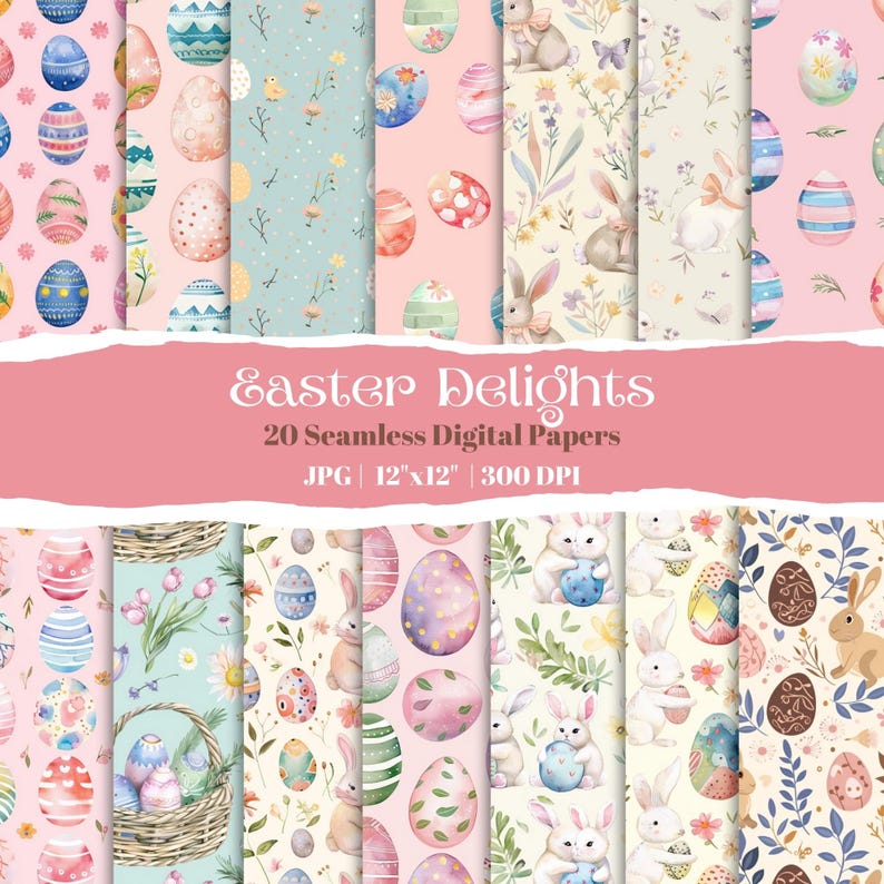 Watercolor Easter Digital Seamless Paper Pack, Pastel Easter Eggs ...