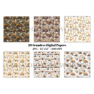 Construction Seamless Pattern Pack, Watercolor Construction Digital Paper, Truck Tumbler Wrap, Kids Construction Paper, Digger Pattern Set
