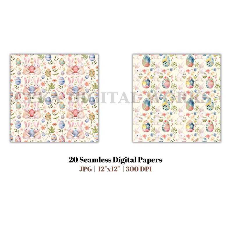 Watercolor Easter Digital Seamless Paper Pack, Pastel Easter Eggs ...