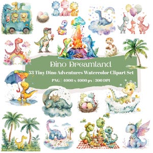 Watercolor Baby Dinosaur Clipart Set, Colorful Cute Dino PNG Bundle For Kids Birthday, Nursery Wall Art, Scrapbooking, Sublimation Designs