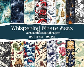 Pirate Seas Watercolor Digital Paper Pack: Nautical Scrapbooking, Crafts (12x12, 300 DPI) (Digital Download