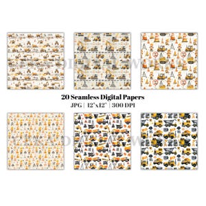 Construction Seamless Pattern Pack, Watercolor Construction Digital Paper, Truck Tumbler Wrap, Kids Construction Paper, Digger Pattern Set