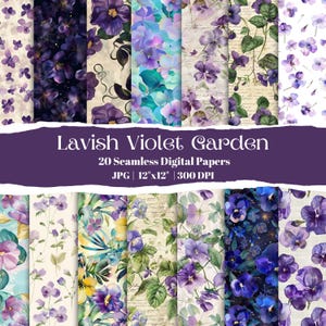 Violet Floral Digital Papier Set, nahtlose Veilchen Muster, Lila Aquarell Blumen, Frühling Wildblumen Hintergründe, Scrapbook Papier