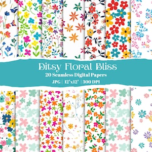 Mini Floral Watercolor Digital Paper, Seamless Pattern Pack, 20 Small Flower Digital Backgrounds, Spring Floral Scrapbook, Cute Floral Paper