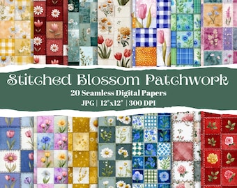Sömlöst digitalt papper för lapptäcke, bakgrunder med blommigt quiltmönster, Cottagecore Vintage-tygpapper, omslagspapper
