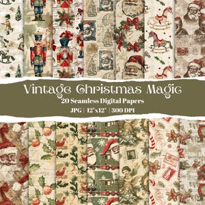 Vintage Christmas Digital Paper Pack: 1950s Nikolaus, nahtlose Ephemera Muster (300 DPI, 12&quot;x12&quot;)
