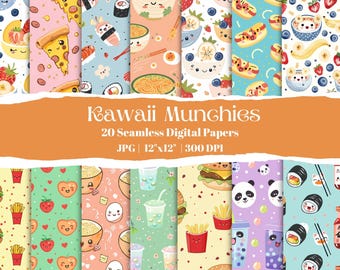 Kawaii Food Digital Paper Pack: Pastel Snack Seamless Patterns (Instant Download)