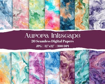 Papel Digital Mármore para Aquarela: 20 Fundos de Tinta com Álcool Sem Costura (JPG)