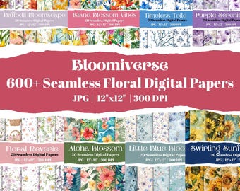 600+ Floral Watercolor Paper: Seamless Flower Patterns (Digital Download)