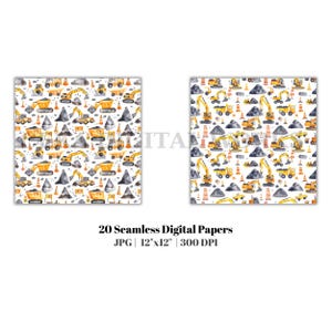 Construction Seamless Pattern Pack, Watercolor Construction Digital Paper, Truck Tumbler Wrap, Kids Construction Paper, Digger Pattern Set