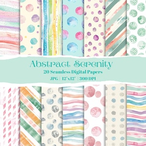 Digitales Papier mit Aquarellfarben, nahtlose Boho-Muster, Pastellpunkte, Streifen, geometrische Hintergründe, Scrapbooking Junk Journal Printables