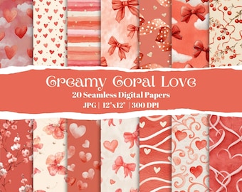 Papel digital de San Valentín, diseños de corazones coquetos, papeles corales sin costuras, fondos románticos de cerezas, papeles de regalo para San Valentín