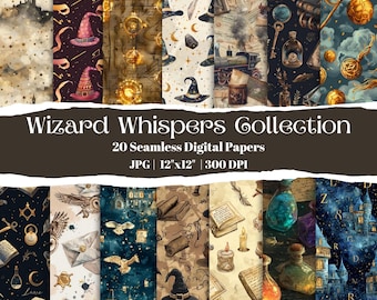 Wizard Whispers Collection, Watercolor Dark Academia Magic Digital Paper Pack,  Potion Backgrounds for Crafts and Journals