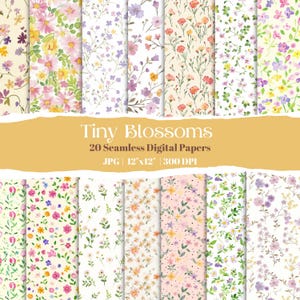 Pacchetto di carta digitale floreale minimalista, 20 motivi acquerellabili senza soluzione di continuità, sfondi di fiori selvatici pastello morbidi per scrapbooking e artigianato fai da te