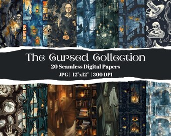 Dark Halloween Digital Paper: Haunted Gothic Scrapbook Backgrounds (12x12 inches, 300 DPI)