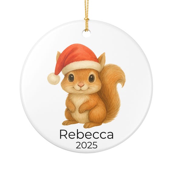 赤ちゃんリスのクリスマスオーナメント - サンタ帽をかぶったかわいい 