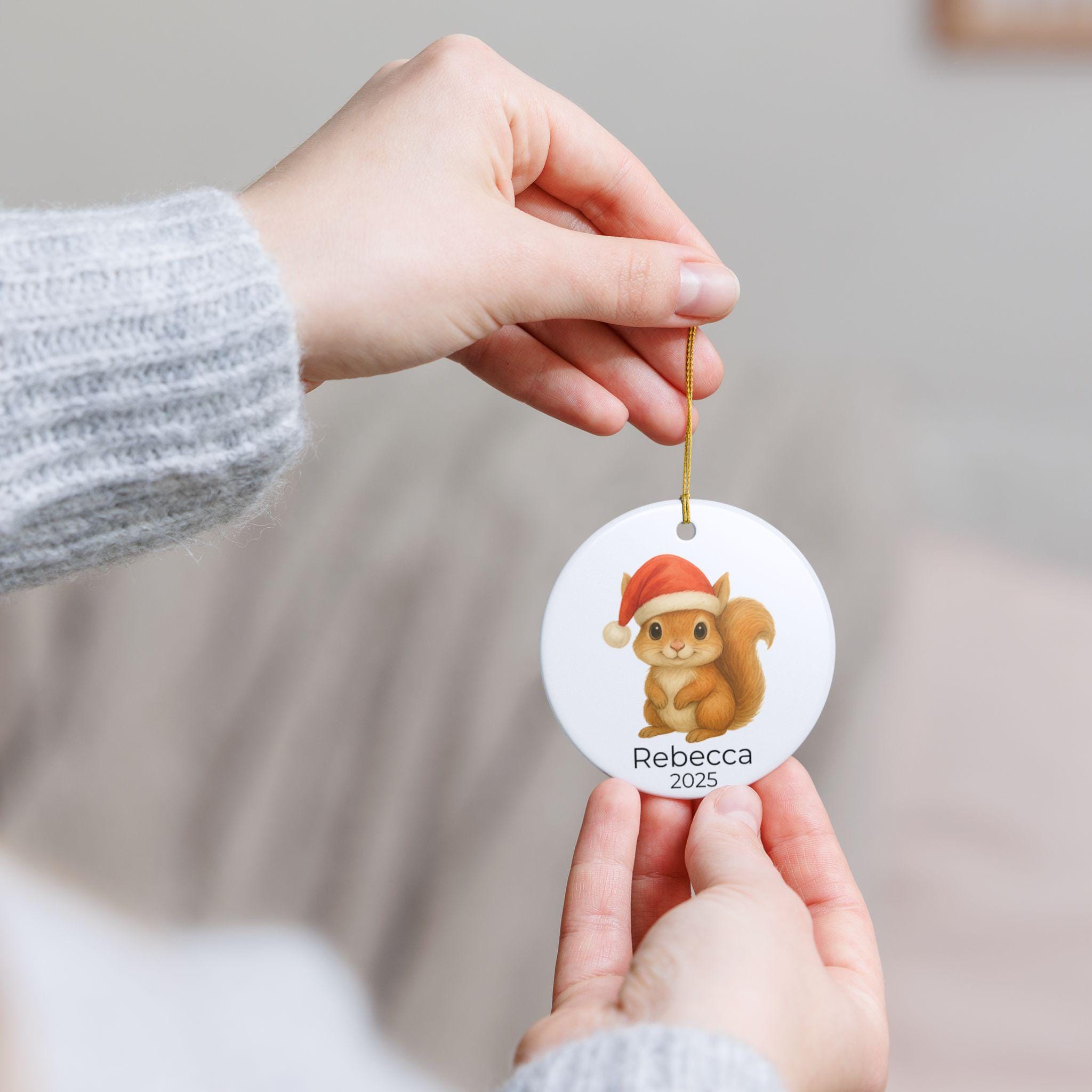 赤ちゃんリスのクリスマスオーナメント - サンタ帽をかぶったかわいい 