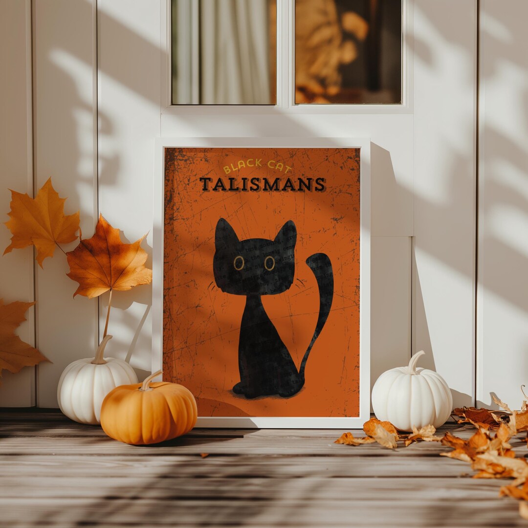 Cute Black Cat Halloween Printable Decor, Vintage and Minimal Halloween ...