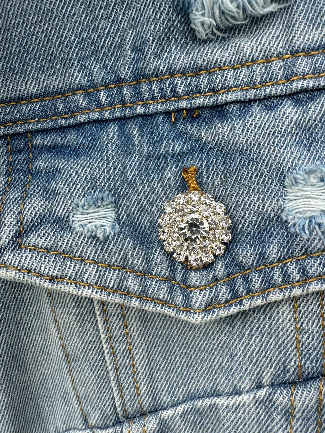Distressed Drawstring Button Up Hooded Denim Jacket