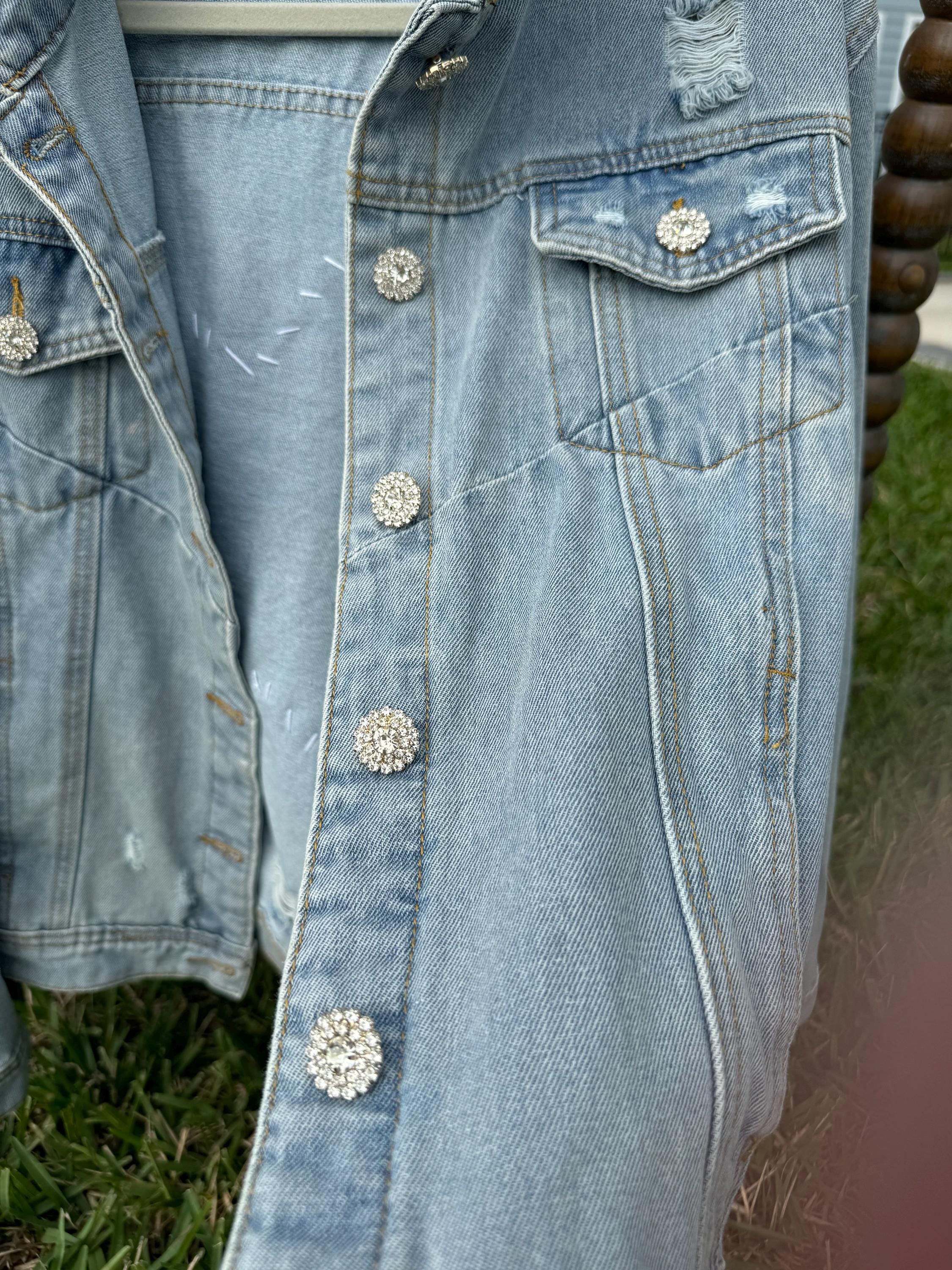 Distressed Drawstring Button Up Hooded Denim Jacket main image 1