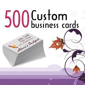 May include: A stack of 500 white business cards with a brown pencil on top. The card has the text "Aylin Cevik Graphic Designer" and "Aileen's Designs" in brown text.