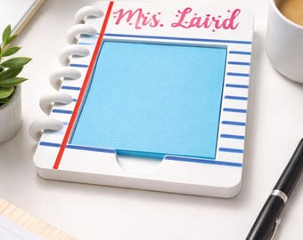 Personalized Sticky Note Holder, Custom Teacher Desk Organizer, Notepad Pad Holder