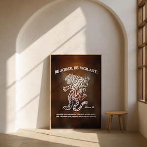 1 Peter 5:8 American Traditional Tattoo Style Wall Art NKJV Scripture Vintage Christian Home Decor DIGITAL DOWNLOAD