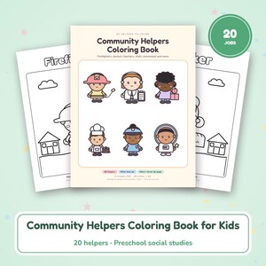 Livre de coloriage sur les métiers de la communauté pour enfants, 20 coloriages de métiers, ressources imprimables pour l'apprentissage des sciences sociales en maternelle, livre de coloriage « Quand je serai grand » (PDF)