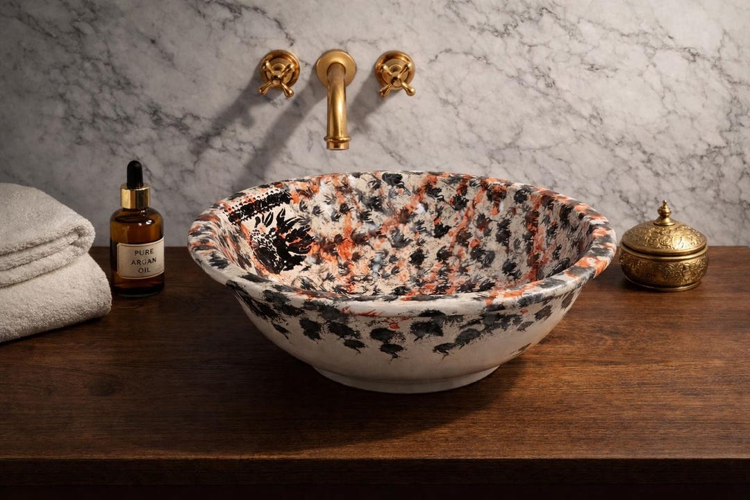 Abstract Hand Painted Vessel Sink | Artistic Ceramic Bathroom Basin ...