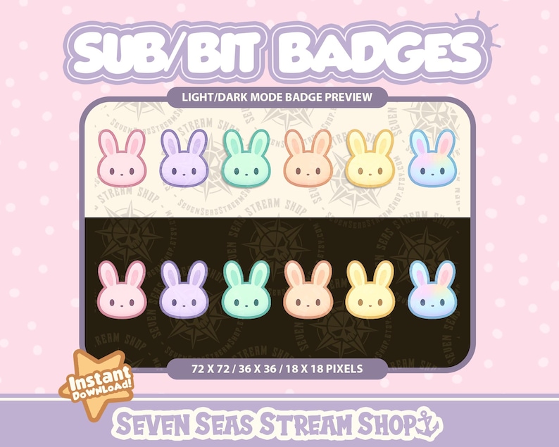 Steam Rabbit Badges Pastel Bunnies 6 BADGE PACK // Cute Rabbit Stream Icons // Cute Bit ...