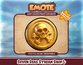 Shiny Pirate Gold Coin Emote // Swashbuckling Doubloon Streamer Graphic // Instant Download // Twitch, Discord, YouTube