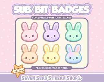 PACOTE DE 6 EMBLEMAS Pastel Bunnies // Ícones de transmissão de coelho fofos // Conjunto de emblemas de bits fofos para streamers (download digital) // Emblemas de inscrição/bits do Twitch