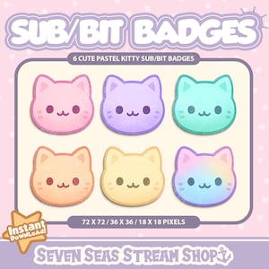 Pastel Cats 6 BADGE PACK // Cute Kitty Cat Stream Icons // Cute Bit Badge Set for Streamers (Digital Download) // Twitch Sub/Bit Badges