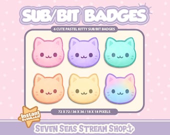Paquete de 6 insignias de gatos pastel // Iconos de transmisión de gatitos adorables // Conjunto de insignias de bit adorables para streamers (descarga digital) // Insignias de suscripción/bit de Twitch