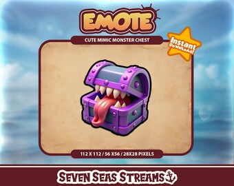 Cute Purple Monster Mimic Chest Emote // Fantasy Tabletop Streamer Graphic // Instant Download // Twitch, Discord, YouTube