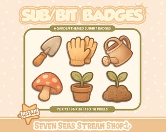 Garden-themed 6 BADGE PACK // Cozy Nature Stream Icons // Cute Bit Badge Set for Streamers (Digital Download) // Twitch Sub/Bit Badges