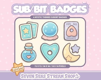 Mystic-themed 6 BADGE PACK // Cozy Spiritual Stream Icons // Cute Bit Badge Set for Streamers (Digital Download) // Twitch Sub/Bit Badges
