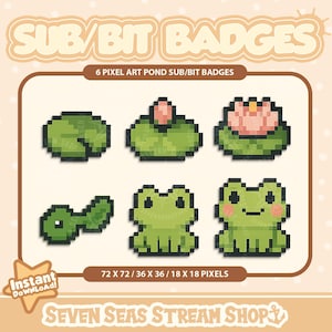 Pixel Frog 6 BADGE PACK // Cozy Pond-Themed Pixel Art Icons // Cute Bit Badges for Streamers (Digital Download) // Twitch Sub/Bit Badges