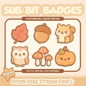 PACK DE 6 BADGES sur le thème de l'automne/de l'automne // Pack de badges Forêt // Icônes de bits confortables sur le thème de l'automne pour streamers (téléchargement numérique) // Badges Twitch Sub/Bit