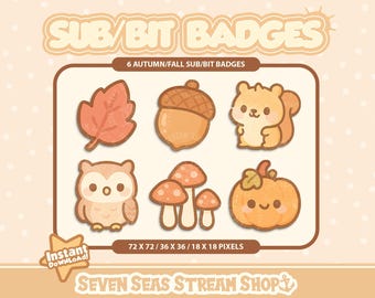 Autumn/Fall-themed 6 BADGE PACK // Forest Badge Pack // Cozy Fall-Themed Bit Icons for Streamers (Digital Download) // Twitch Sub/Bit Badges