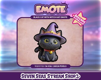 Black Cat w/ Witch Hat Emote // Witchy Whimsical Magical Occult Halloween Streamer Graphic // Instant Download // Twitch, Discord, YouTube