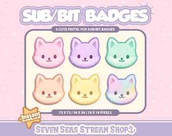 Pastel Foxes 6 BADGE PACK // Cute Foxy Stream Icons // Cute Bit Badge Set for Streamers (Digital Download) // Twitch Sub/Bit Badges