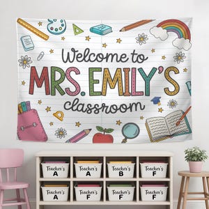 Welcome Back to School Tapestry, Cute Classroom Wall Decor, Teacher Backdrop Banner, Kawaii School Theme Decoration