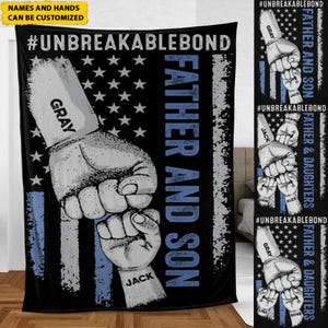 Personalized Father&#39;s Day Fist Bump Blanket, Custom Father Kids Names Blanket, Father’s Day Gift, Best Dad Ever, Blanket Gift For Father