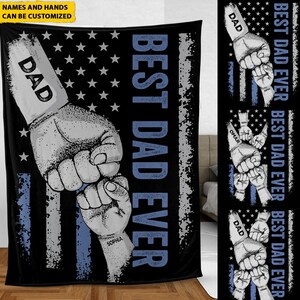 Personalized Father&#39;s Day Fist Bump Blanket, Father’s Day Gift, Custom Father Kids Names Blanket, Best Dad Ever, Blanket Gift For Father