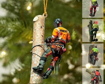 Personalisierte Baumpfleger Weihnachtsverzierung, Holzfäller-hängende Verzierung, kundenspezifische flache Acrylverzierung, Baumschneider-Dekor, Geschenk für Baumschneider