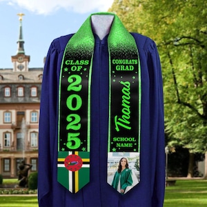 Country Flag Graduation Stole with Photo – Custom Class of 2025 Sash, Special Graduation Gift with Picture, Personalized Grad Stole
